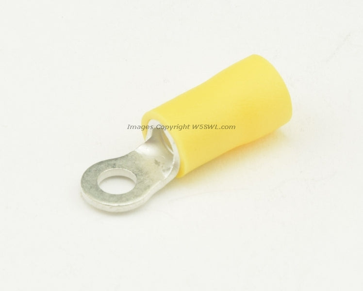 Vinyl Ring Terminal Butted Seam #6 or .204" Stud Size Yellow 10 - 12 Ga - Dave's Hobby Shop by W5SWL