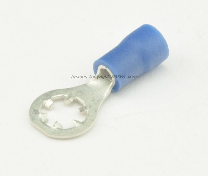 Vinyl Star Ring Terminal Butted Seam  #8 or .164" Stud Size Blue 14 to 16 Ga - Dave's Hobby Shop by W5SWL