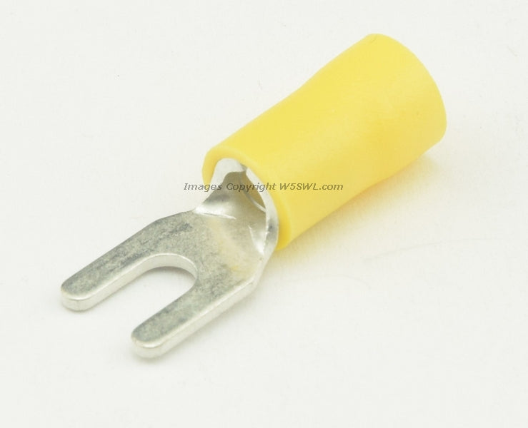 Vinyl Spade Terminal Butted Seam #6 or .138" Stud Size Yellow 10 - 12 Ga - Dave's Hobby Shop by W5SWL