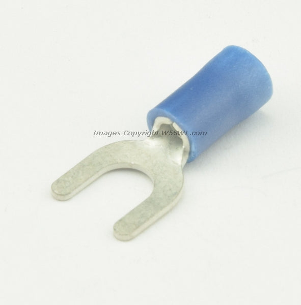 Vinyl Spade Terminal Butted Seam #10 or .190" Stud Size Blue 14 - 16 Ga - Dave's Hobby Shop by W5SWL