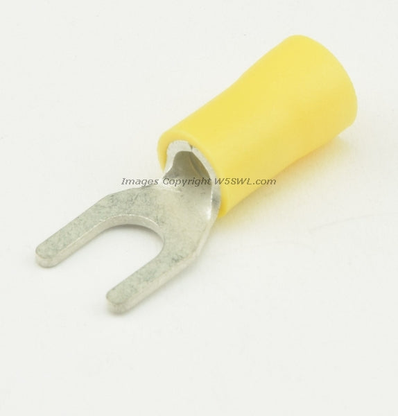 Vinyl Spade Terminal Butted Seam #10 or .190" Stud Size Yellow 10 - 12 Ga - Dave's Hobby Shop by W5SWL