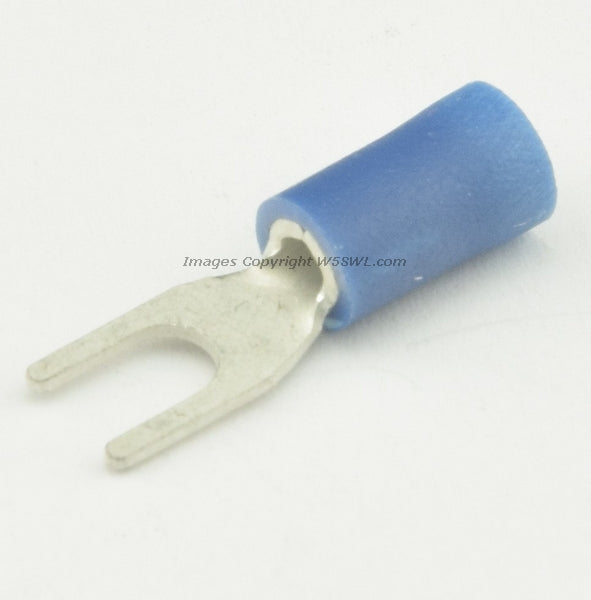 Vinyl Spade Terminal Butted Seam #6 or .138" Stud Size Blue 14 - 16 Ga - Dave's Hobby Shop by W5SWL