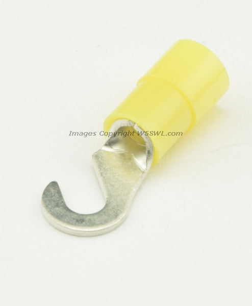 Nylon Hook Terminal Butted Seam #8 or .164" Stud Size Yellow 10 - 12 Ga - Dave's Hobby Shop by W5SWL