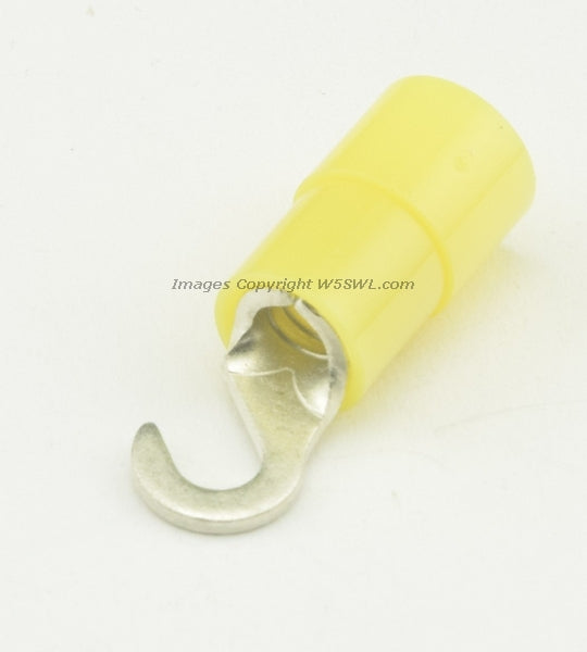 Nylon Hook Terminal Butted Seam #6 or .138" Stud Size Yellow 10 - 12 Ga - Dave's Hobby Shop by W5SWL