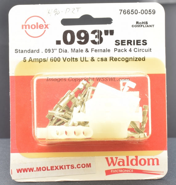 Molex Waldom 1490PRT 76650-0059 4 Circuit .093 Connectors Male Female Contacts - Dave's Hobby Shop by W5SWL