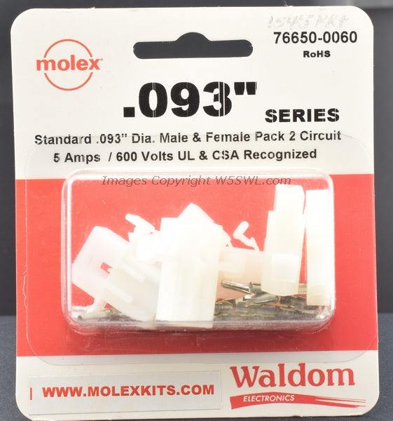 Molex Waldom 76650-0060 2 Circuit .093 Connectors Male Female Contacts - Dave's Hobby Shop by W5SWL