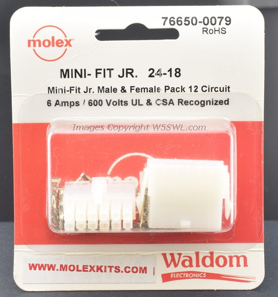 Molex Waldom 76650-0079 12 Circuit MINI-FIT JR Connectors Male Female Contacts - Dave's Hobby Shop by W5SWL