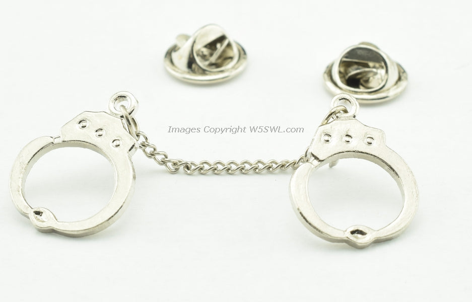 Hand Cuffs Tie Tack Lapel Hat Pin PinBack - Dave's Hobby Shop by W5SWL