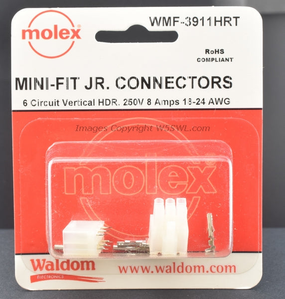 Molex Waldom WMF-3911HRT MINI-FIT JR Connectors 6 Circuit - Dave's Hobby Shop by W5SWL