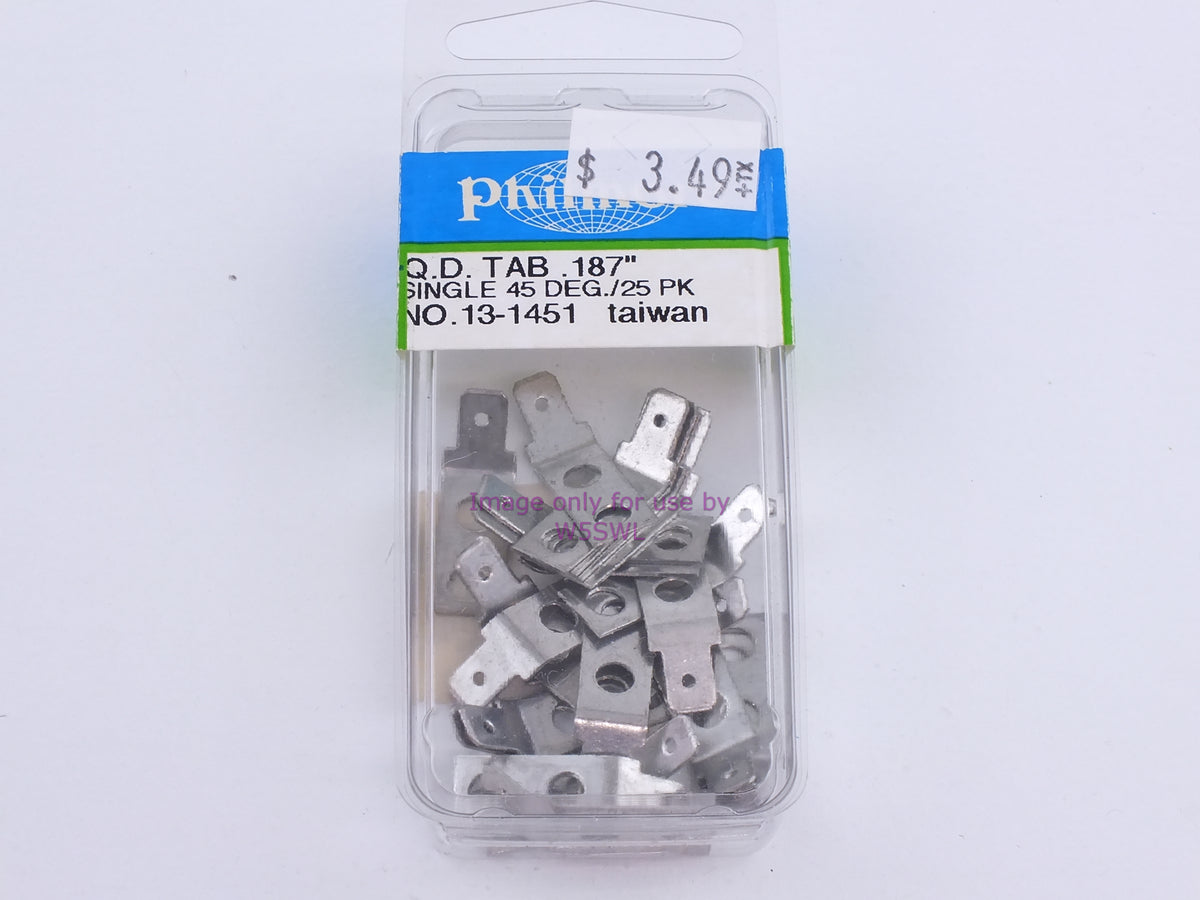 Philmore 13-1451 Q.D. Tab .187" Single 45 Deg./25Pk (bin101) - Dave's Hobby Shop by W5SWL