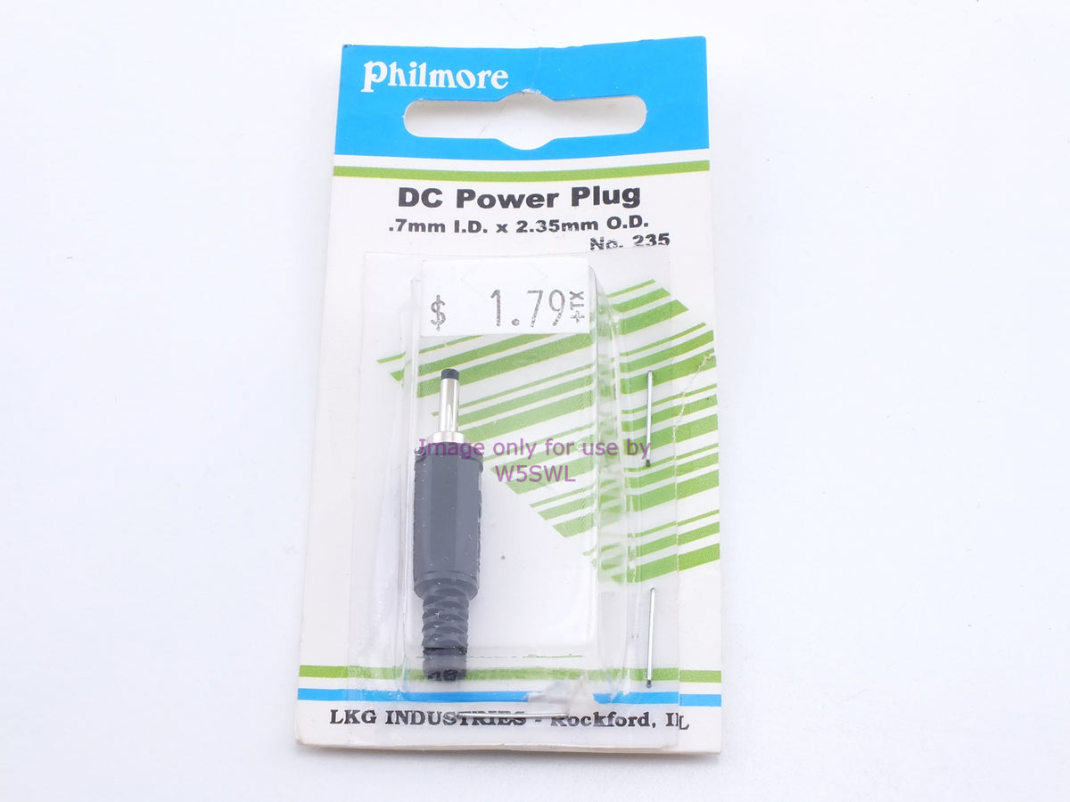 Philmore 235 DC Power Plug .7mm I.D. x 2.35mm O.D. (bin33) - Dave's Hobby Shop by W5SWL