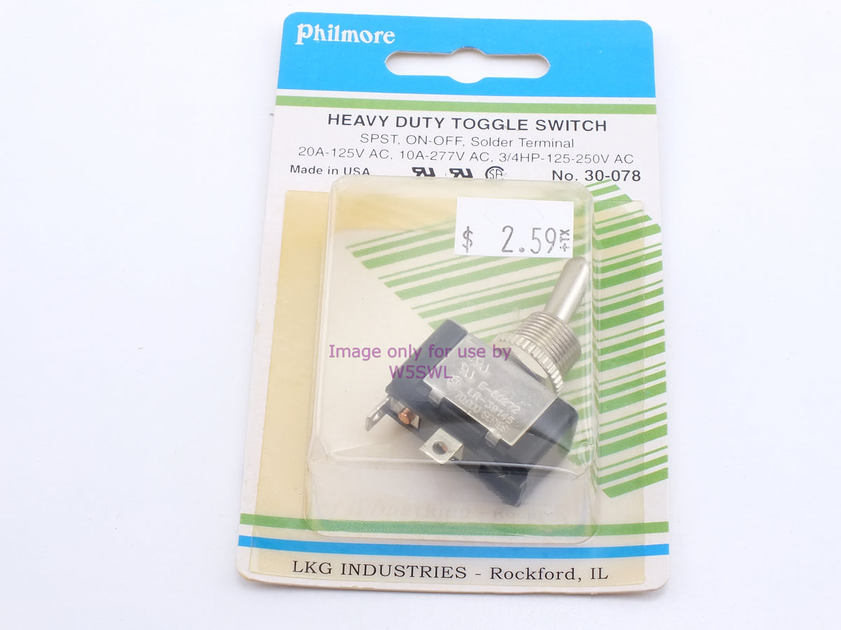 Philmore 30-078 HD Toggle Switch SPST On-Off Solder 20A 125VAC (bin14) - Dave's Hobby Shop by W5SWL