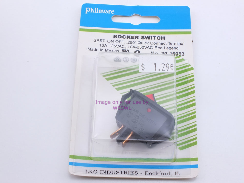 Philmore 30-16093 Rocker Switch SPST On-Off .250" Quick Connect 16A-125VAC Red Legend (bin25) - Dave's Hobby Shop by W5SWL