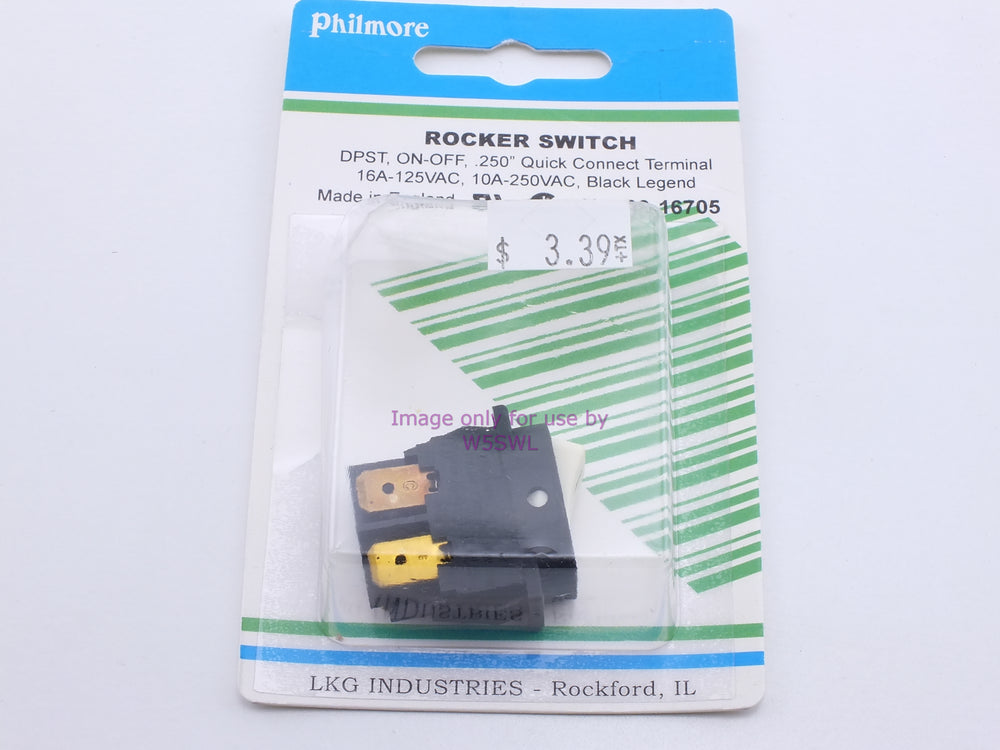 Philmore 30-16705 Rocker Switch DPST On-Off .250" Quick Connect 16A-125VAC Black Legend (bin26) - Dave's Hobby Shop by W5SWL