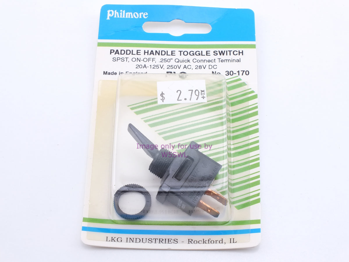 Philmore 30-170 Paddle Handle Toggle Switch SPST On-Off .250" Quick Connect 20A-125VAC (bin16) - Dave's Hobby Shop by W5SWL