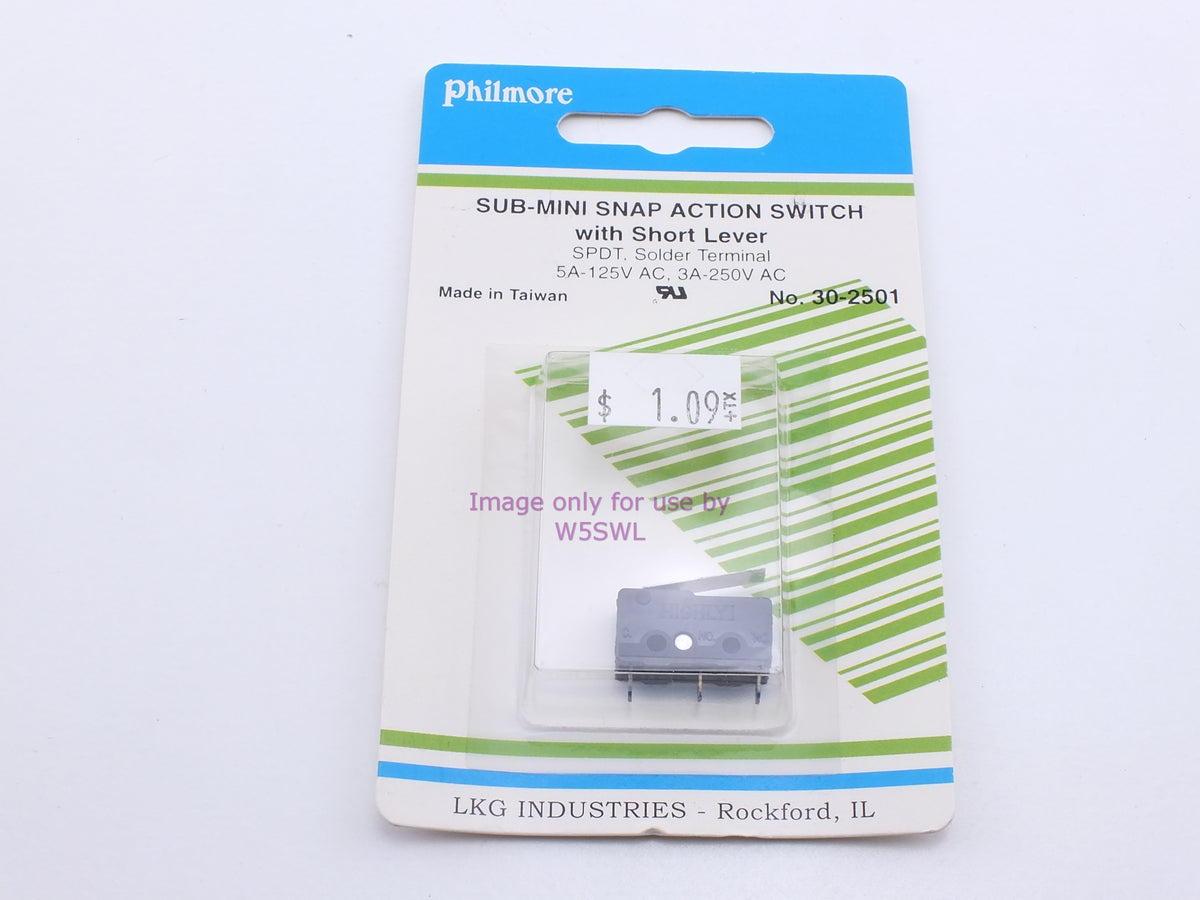 Philmore 30-2501 Sub-Mini Snap Action Switch w/ Short Lever SPDT Solder 5A-125VAC (bin20) - Dave's Hobby Shop by W5SWL