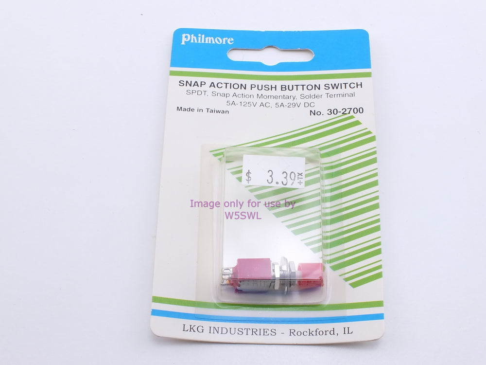 Philmore 30-2700 Snap Action Push Button Switch SPDT Snap Action Momentary Solder 5A-125VAC (bin20) - Dave's Hobby Shop by W5SWL